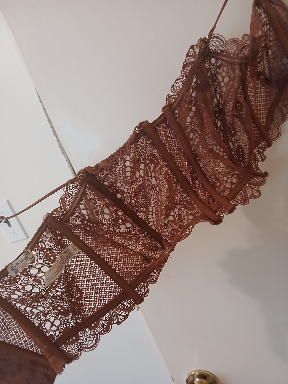 Free People Chocolate Lace Corset Bodysuit